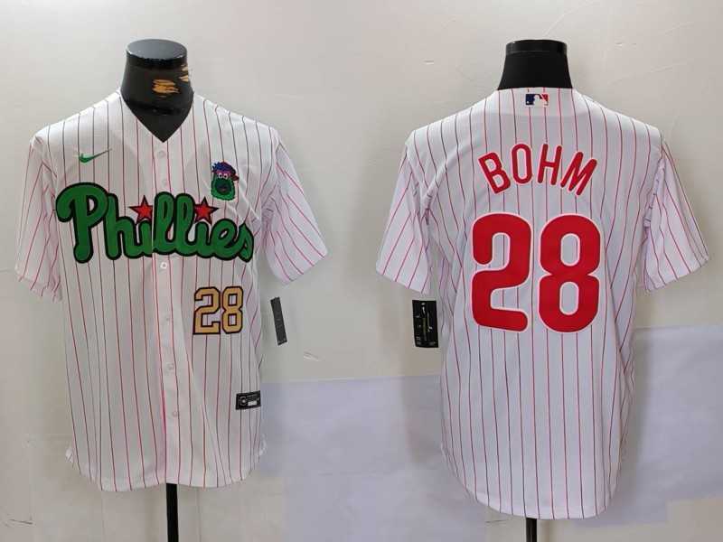 Men%27s Philadelphia Phillies #28 Alec Bohm White Green Cool Base Stitched Jerseys